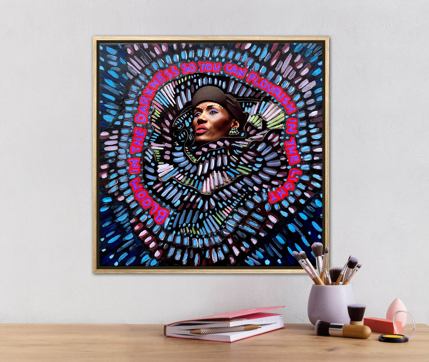 “Bloom in the Darkness” Mixed Media Original Artwork 12x12in Framed