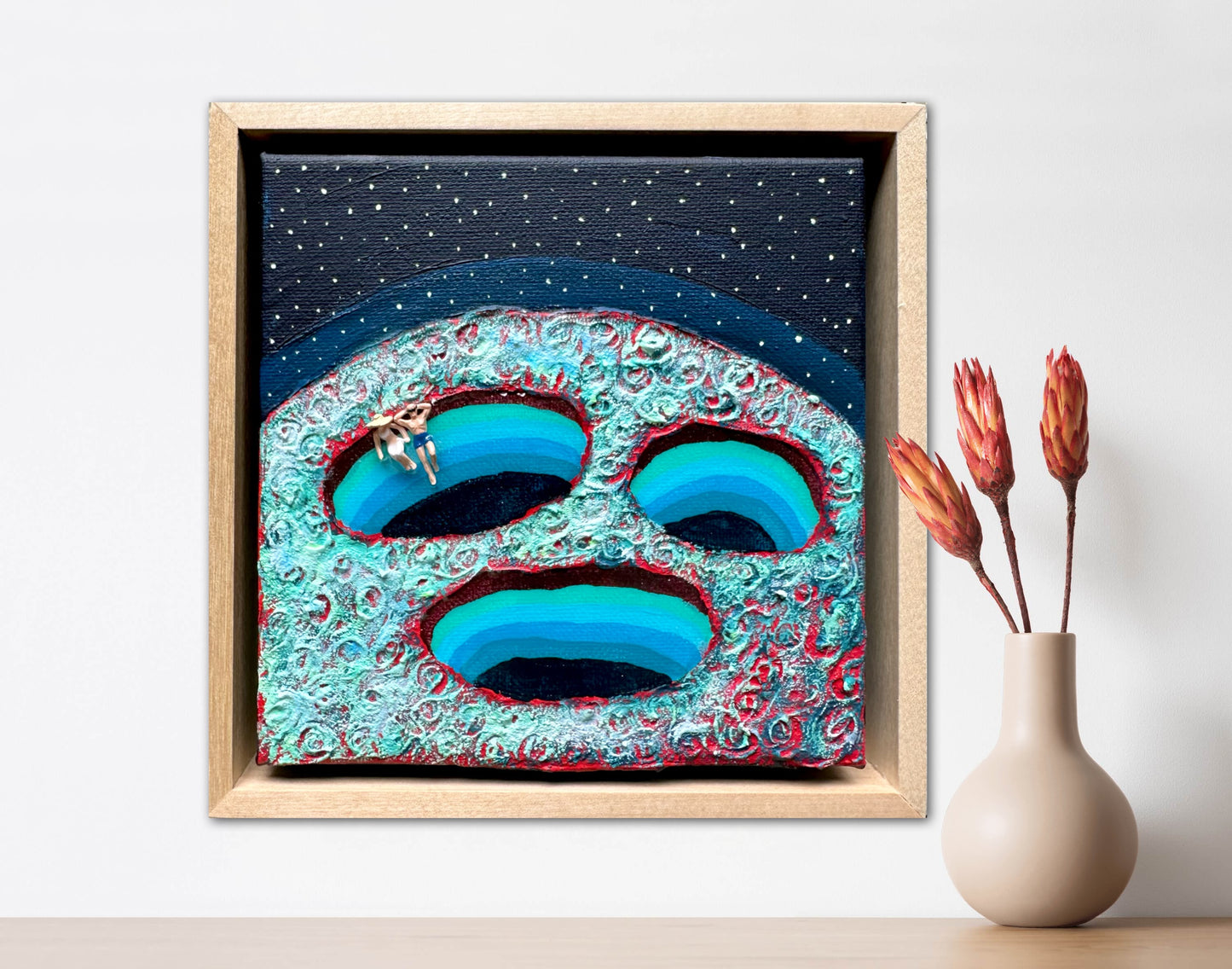 Vacation on Mars: You & Me 6x6 Original Framed