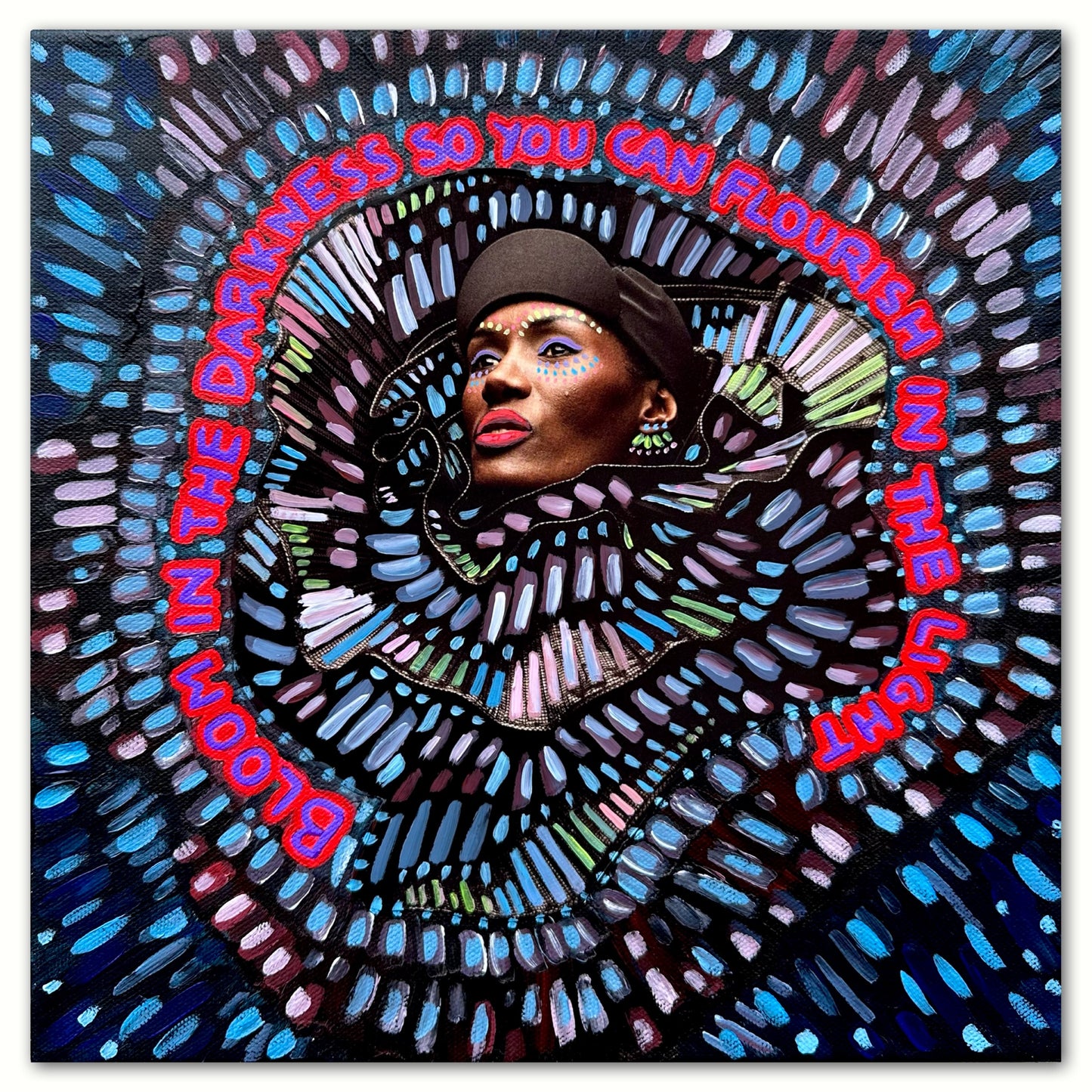 “Bloom in the Darkness” Mixed Media Original Artwork 12x12in Framed