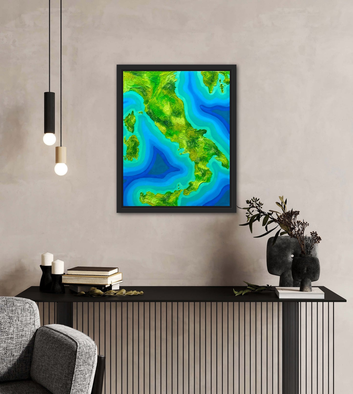 Italy ๐ฎ๐น - 16x20 Fine Art Map made with Acrylic & Resin on Canvas
