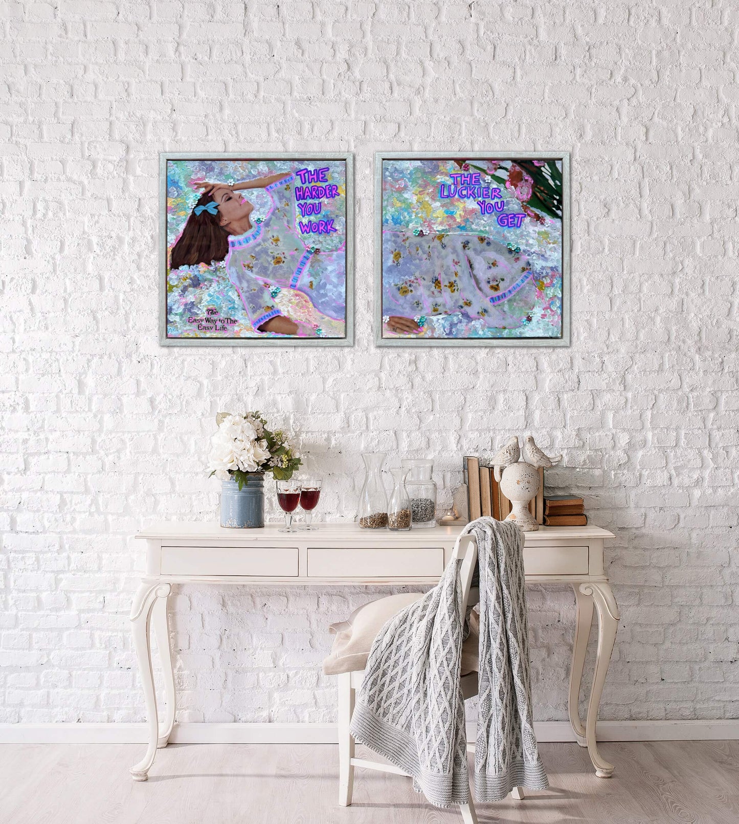 70s Vogue Reflections: The Luckier I Get - 12x24in (2-12x12) Acrylic & Resin on Canvas