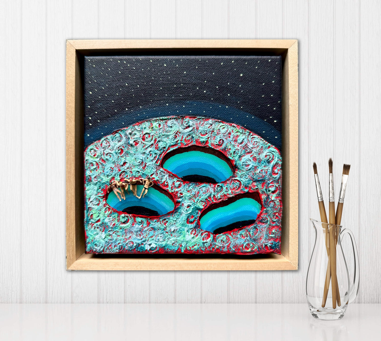 Vacation on Mars: Family Time 6x6 Original Framed