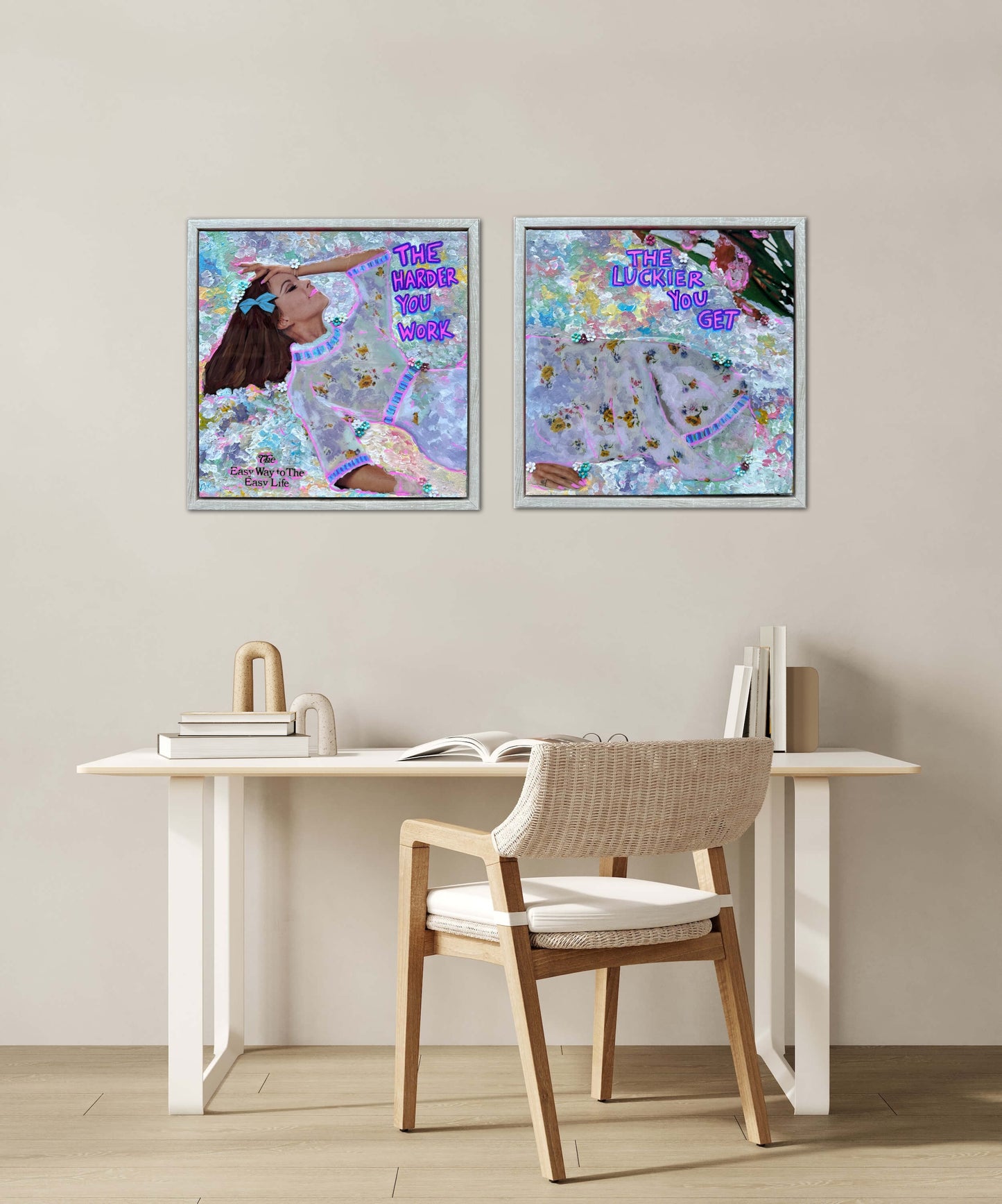 70s Vogue Reflections: The Luckier I Get - 12x24in (2-12x12) Acrylic & Resin on Canvas