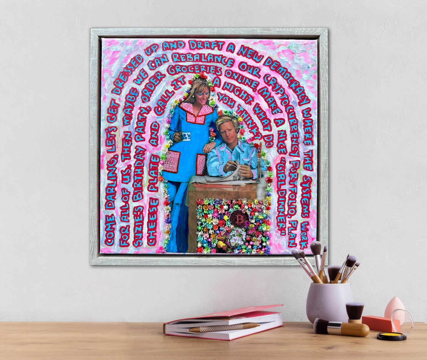 70s Vogue Reflections: Come Darling - 12x12in Acrylic & Resin on Canvas