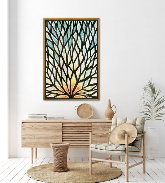 The Path of the White Lotus - 24x36in Mixed Media; Sand, Acrylic & Resin on Canvas Framed