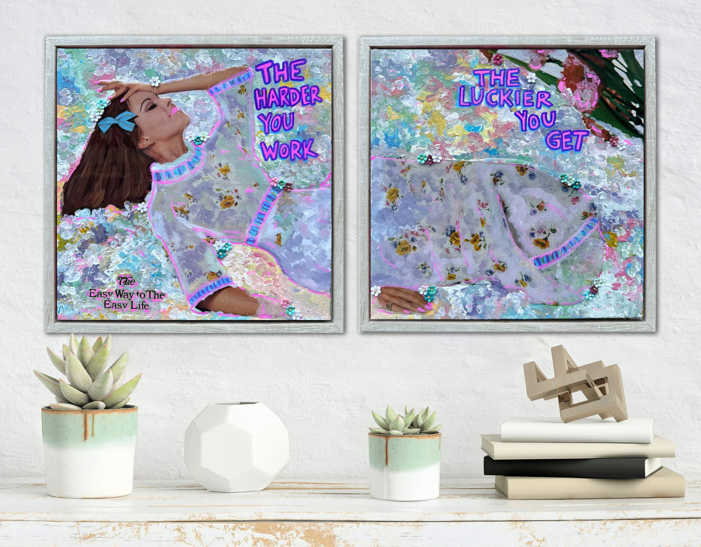 70s Vogue Reflections: The Luckier I Get - 12x24in (2-12x12) Acrylic & Resin on Canvas