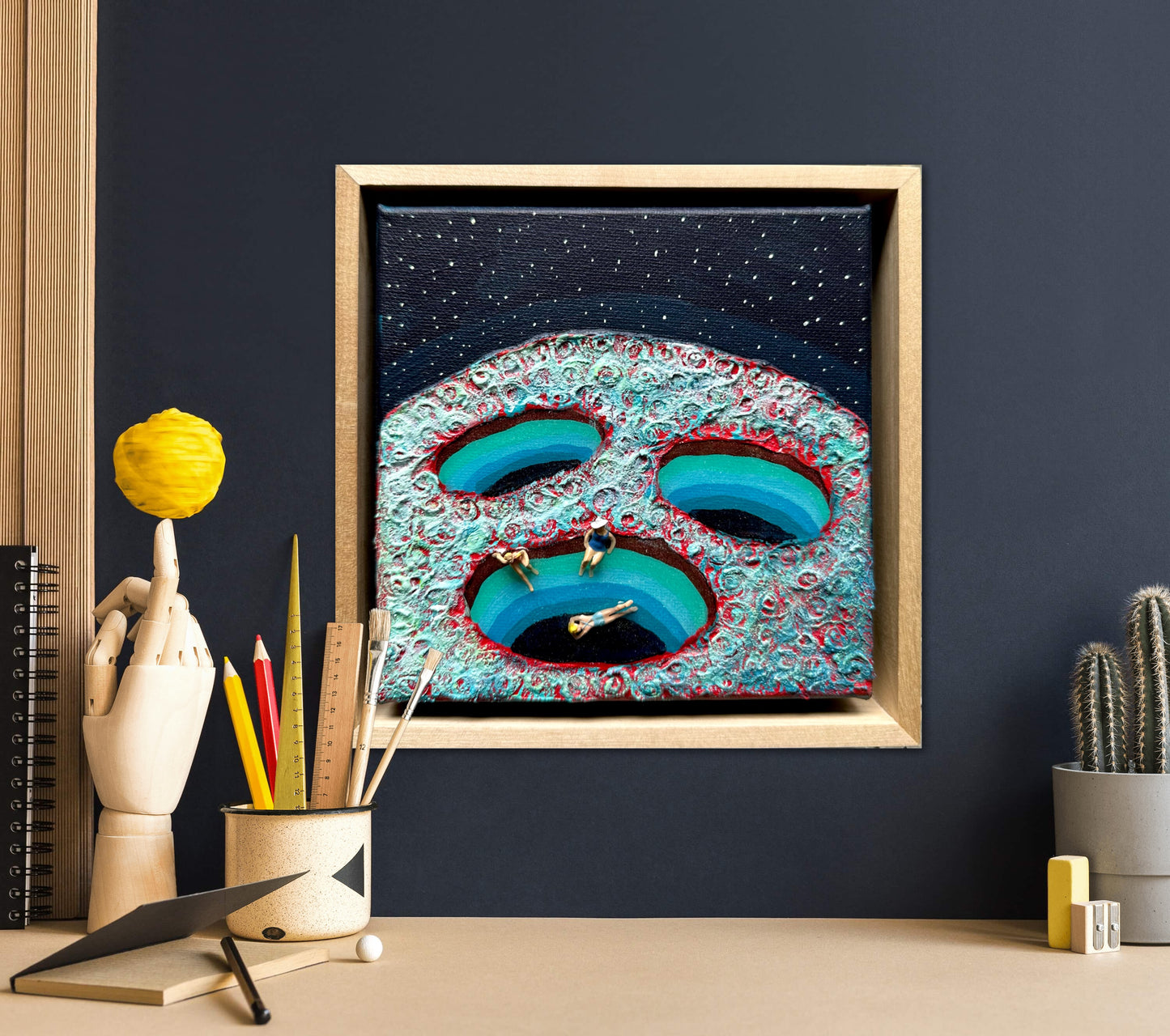 Vacation on Mars: Girl’s Trip 6x6 Original Framed