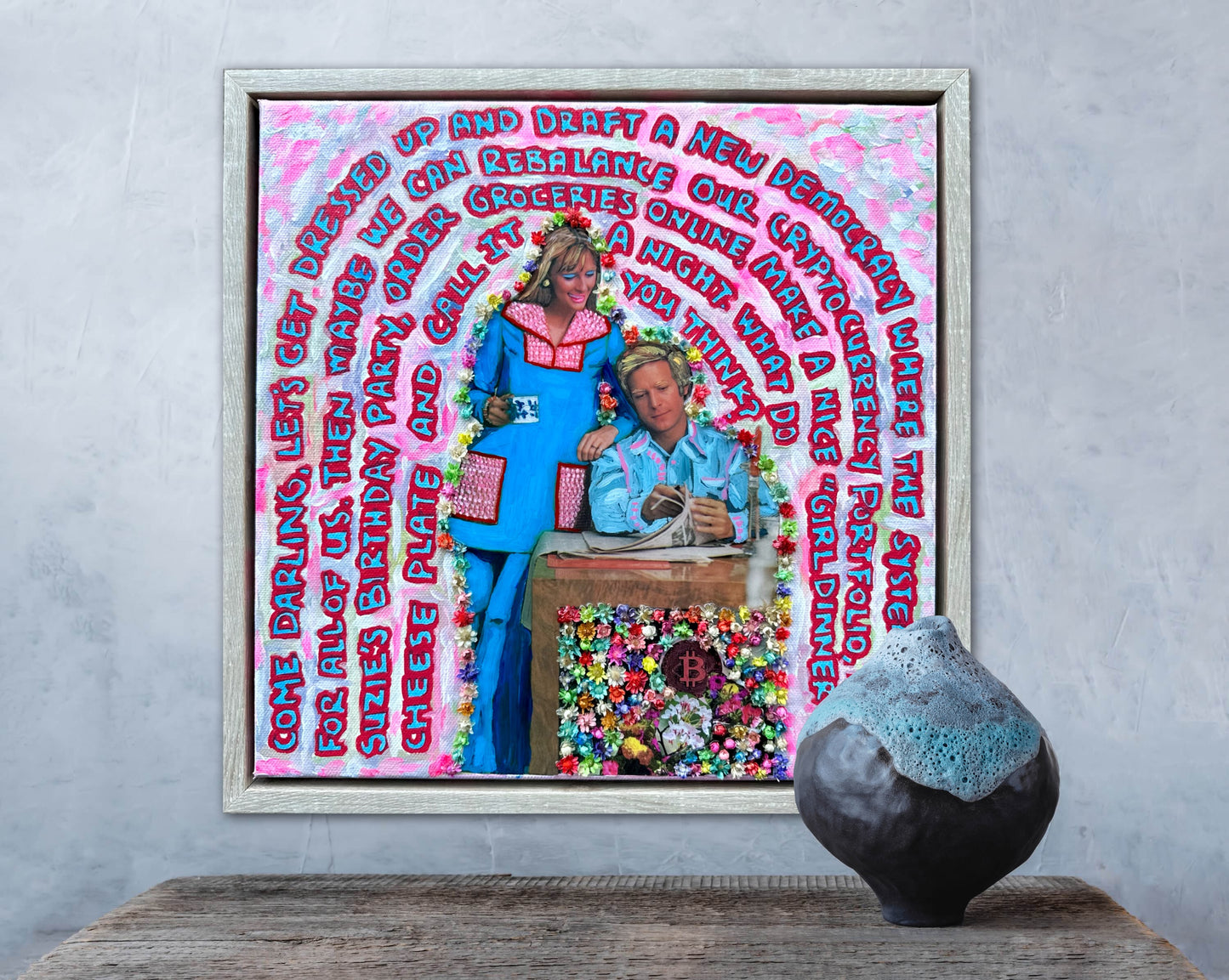 70s Vogue Reflections: Come Darling - 12x12in Acrylic & Resin on Canvas
