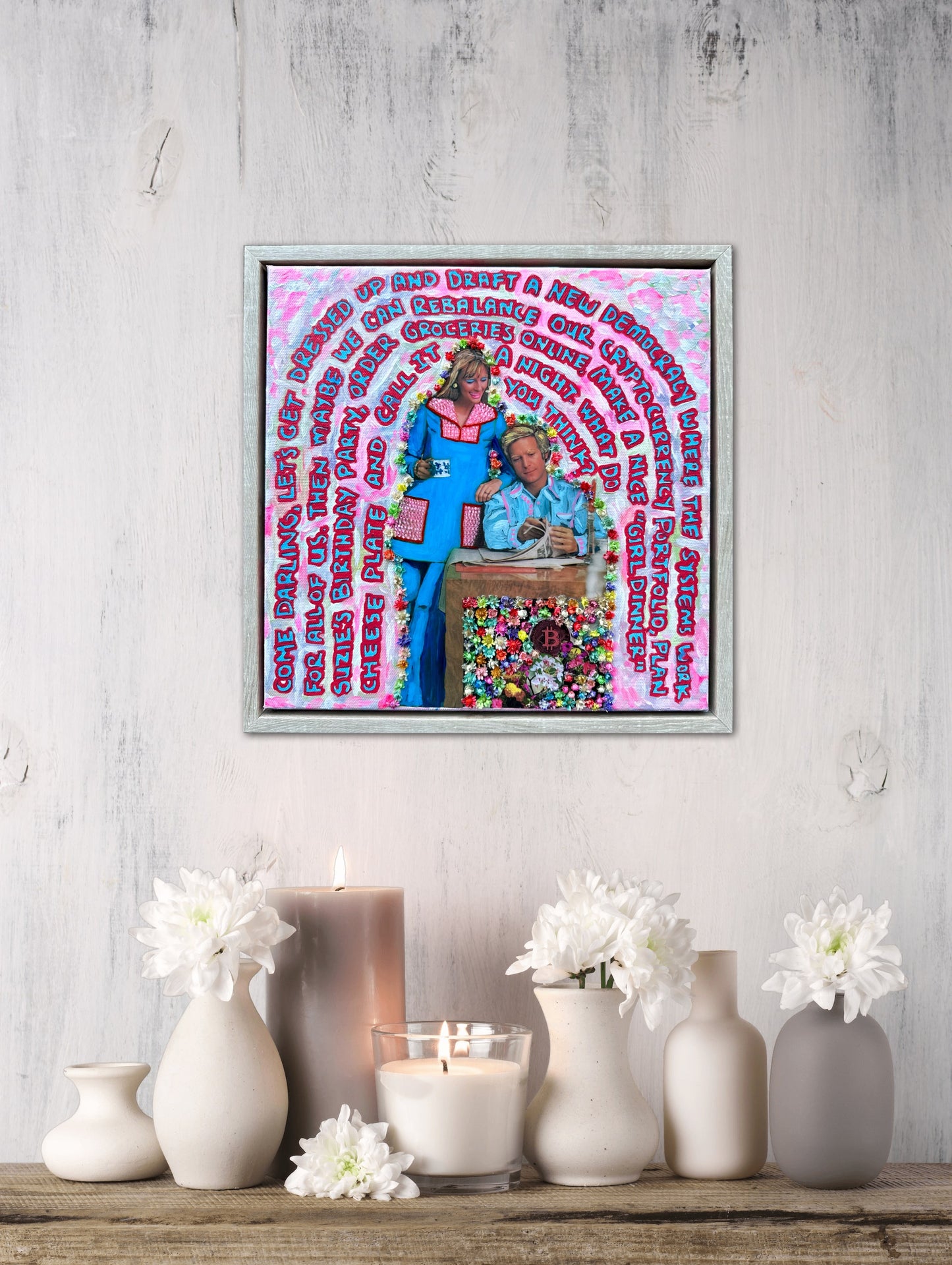 70s Vogue Reflections: Come Darling - 12x12in Acrylic & Resin on Canvas