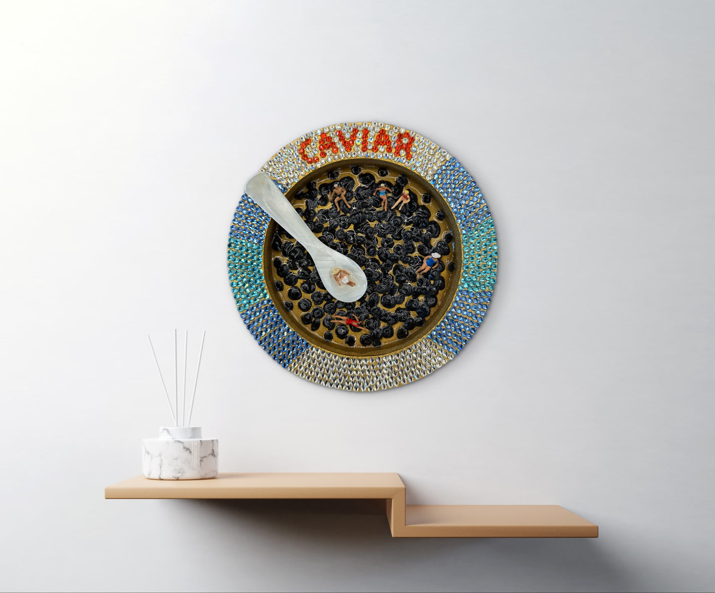 Caviart: Girl Dinner 6x6in Mixed Media Original Art