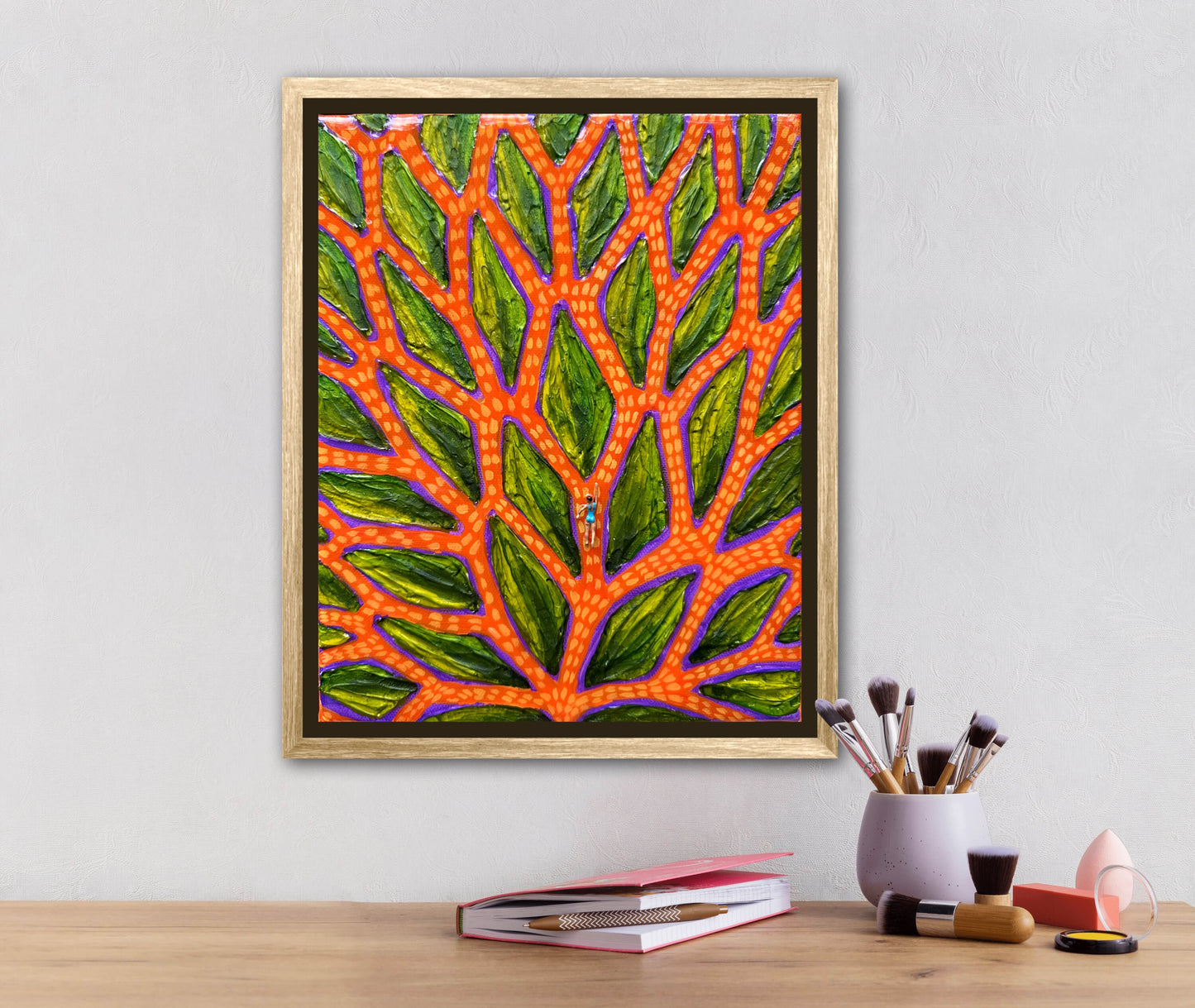 The Path to Joy - 8x10in Mixed Media; Sand, Acrylic & Resin on Canvas Framed