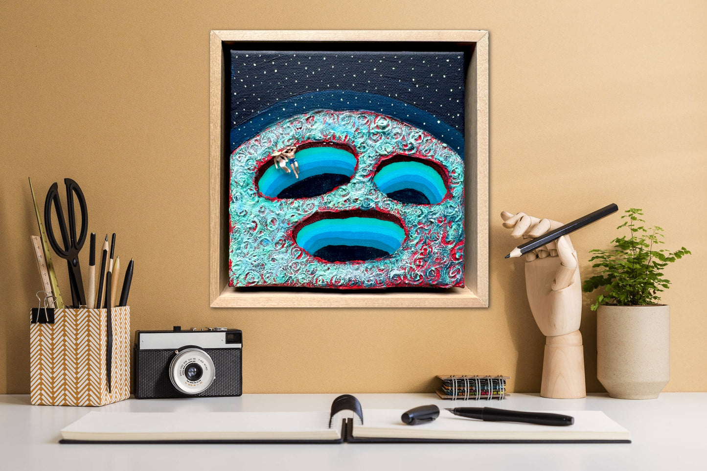 Vacation on Mars: You & Me 6x6 Original Framed
