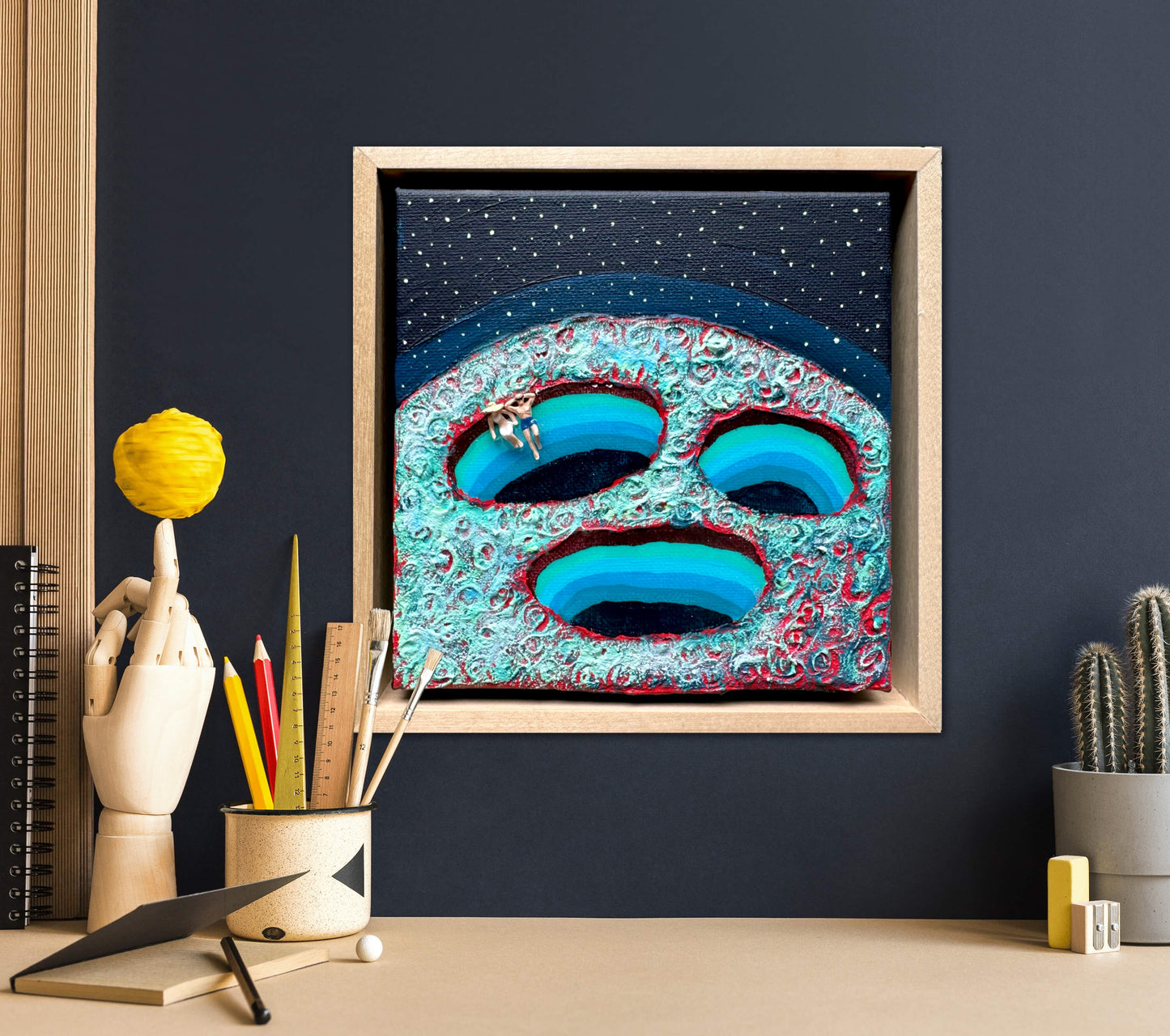 Vacation on Mars: You & Me 6x6 Original Framed