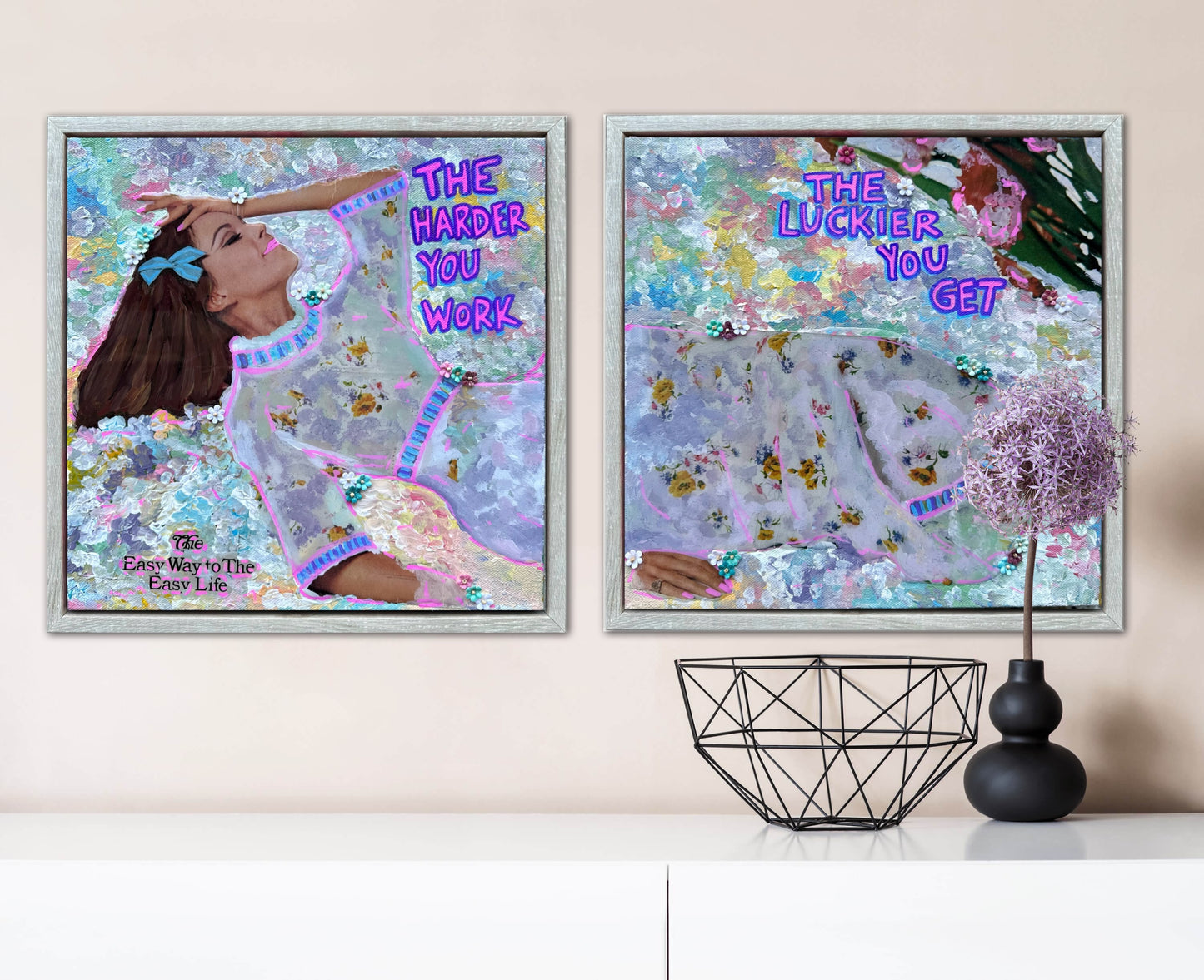 70s Vogue Reflections: The Luckier I Get - 12x24in (2-12x12) Acrylic & Resin on Canvas
