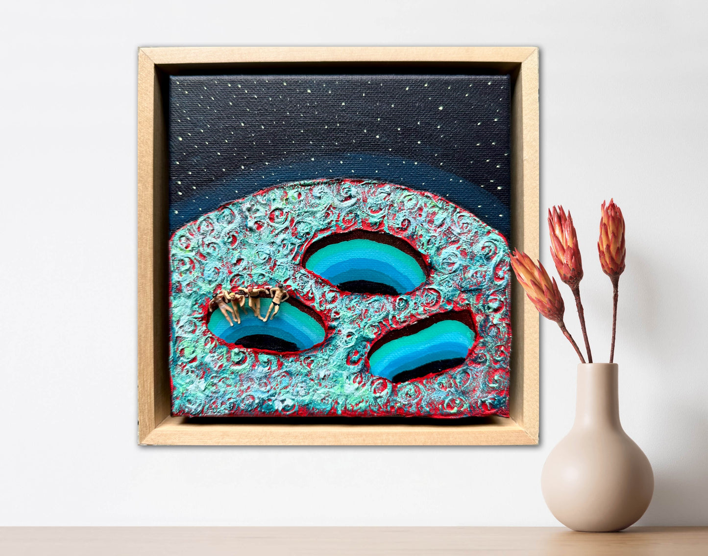 Vacation on Mars: Family Time 6x6 Original Framed