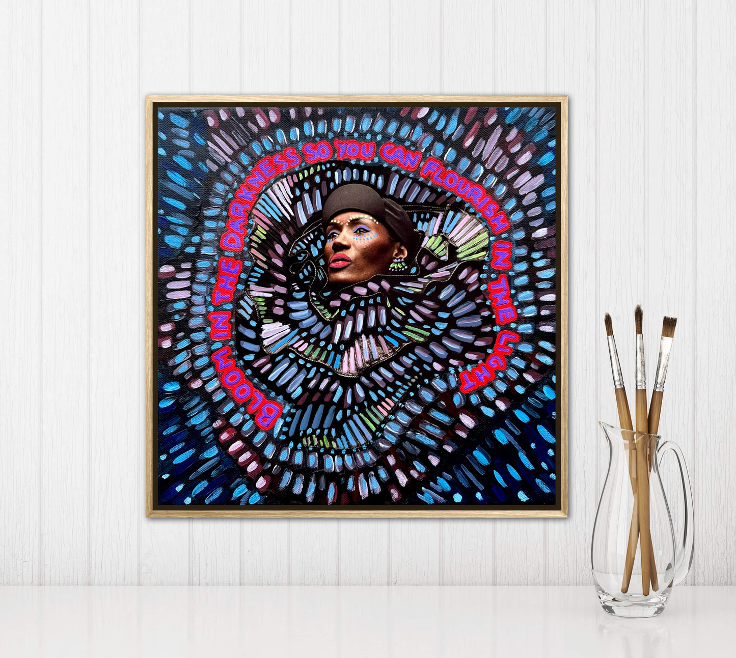“Bloom in the Darkness” Mixed Media Original Artwork 12x12in Framed