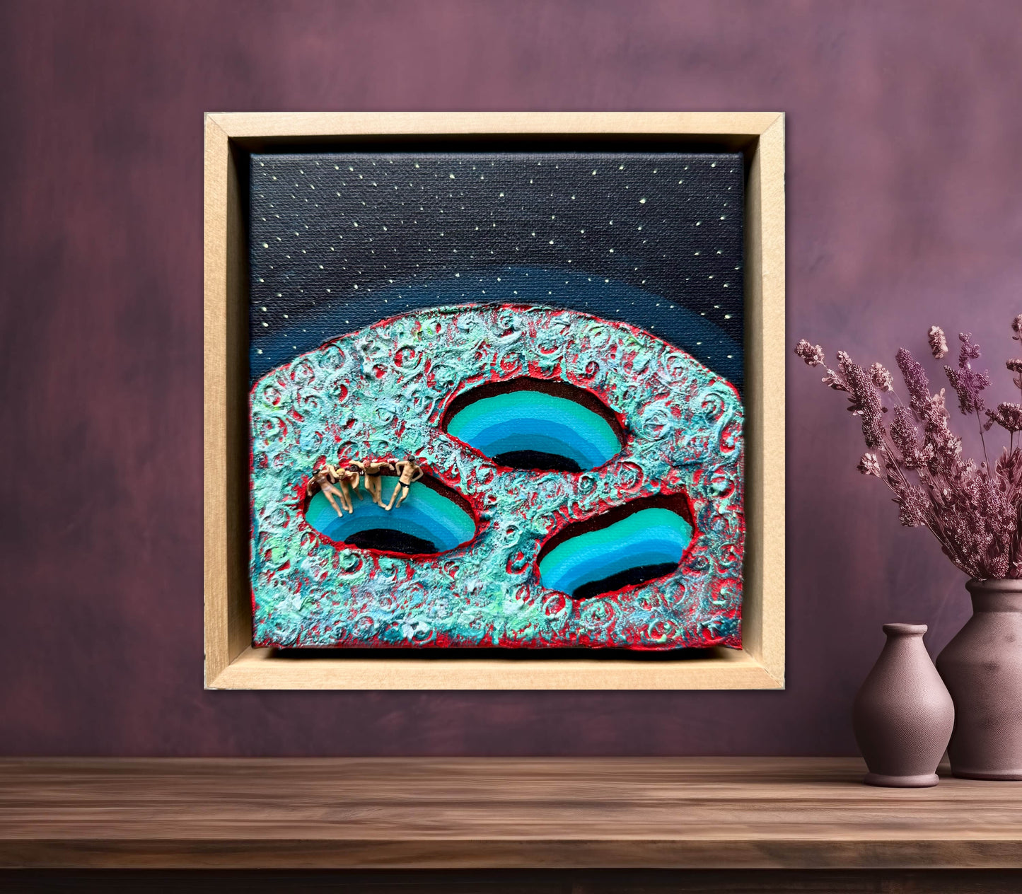 Vacation on Mars: Family Time 6x6 Original Framed