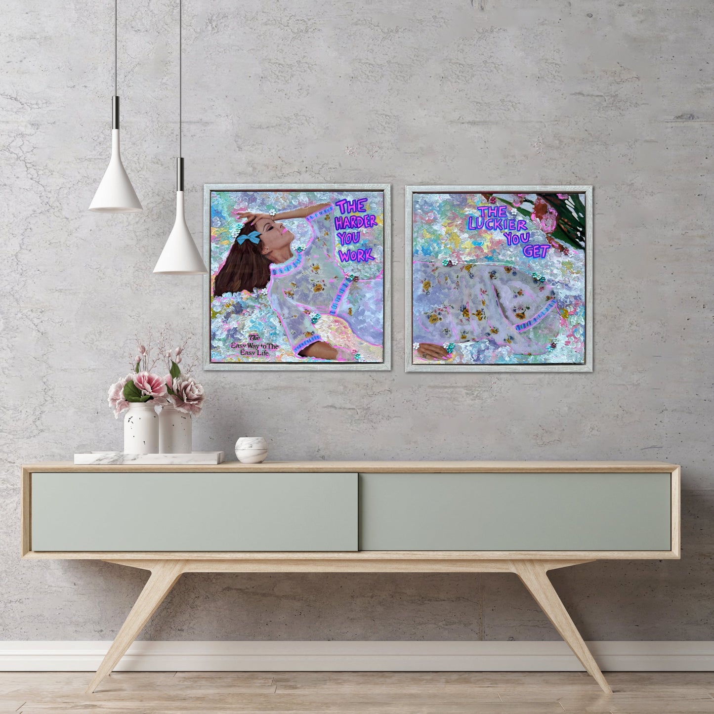 70s Vogue Reflections: The Luckier I Get - 12x24in (2-12x12) Acrylic & Resin on Canvas