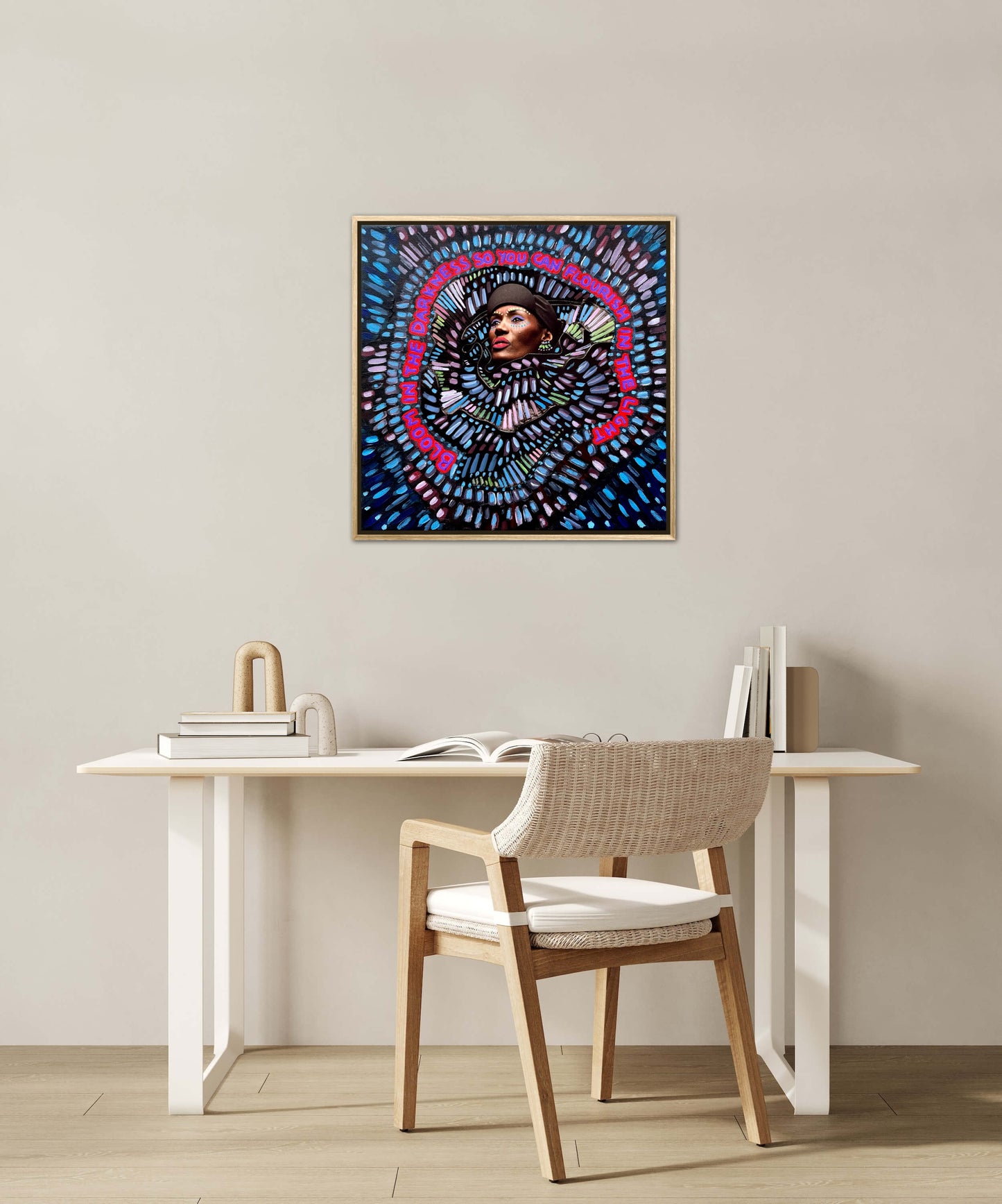 “Bloom in the Darkness” Mixed Media Original Artwork 12x12in Framed