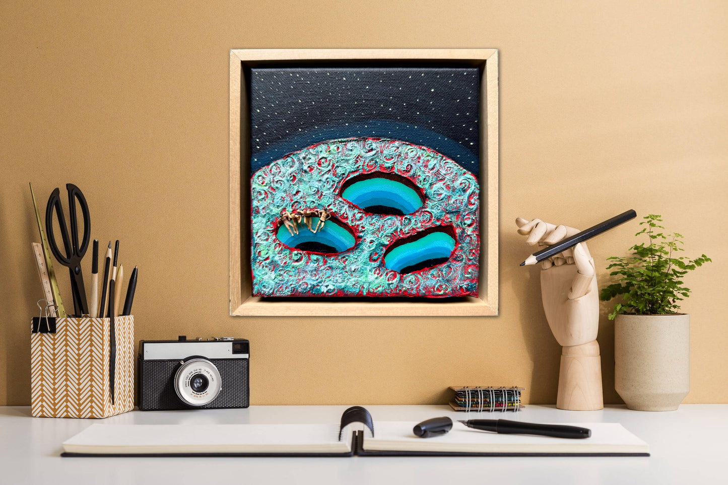 Vacation on Mars: Family Time 6x6 Original Framed
