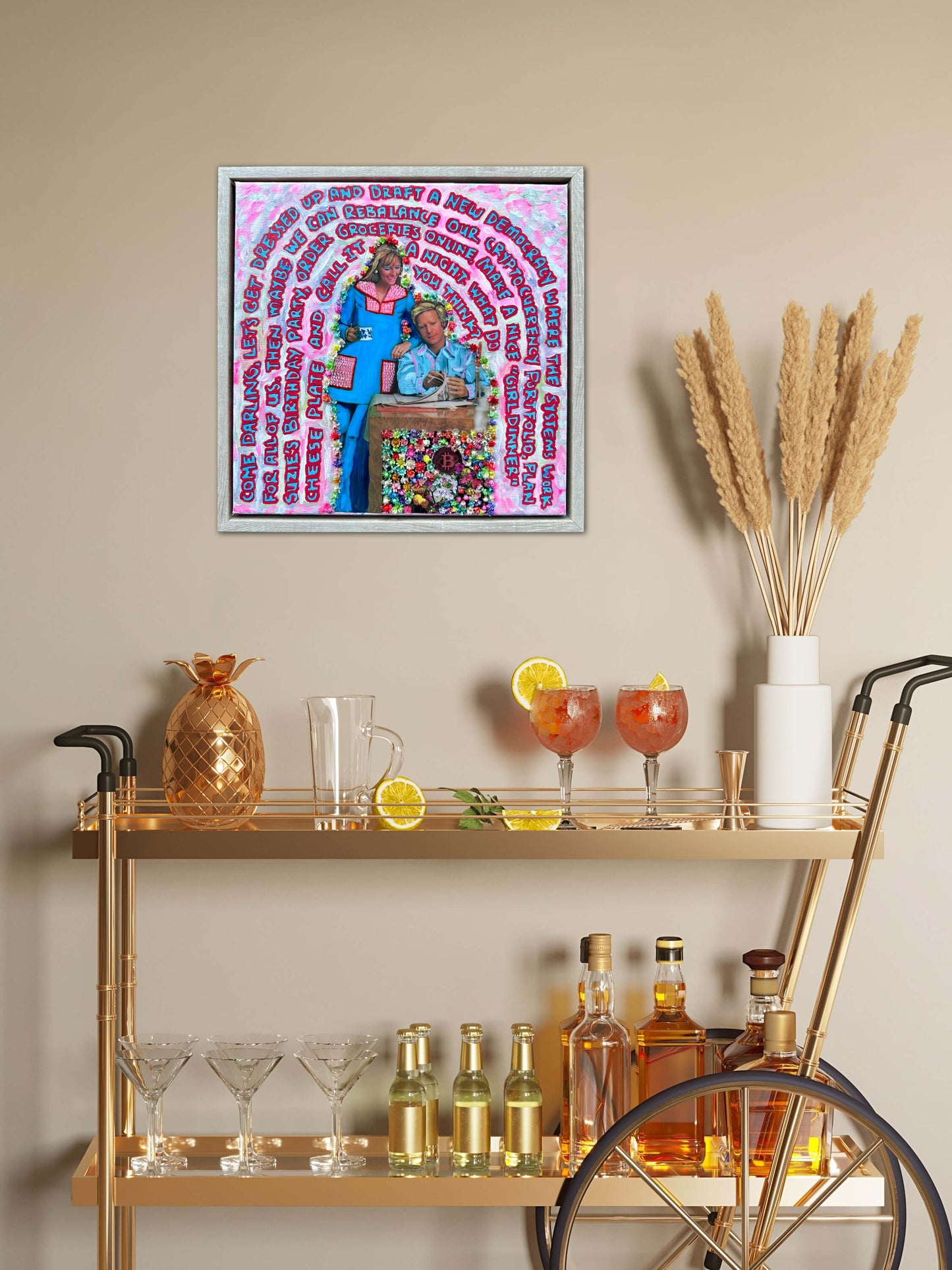 70s Vogue Reflections: Come Darling - 12x12in Acrylic & Resin on Canvas