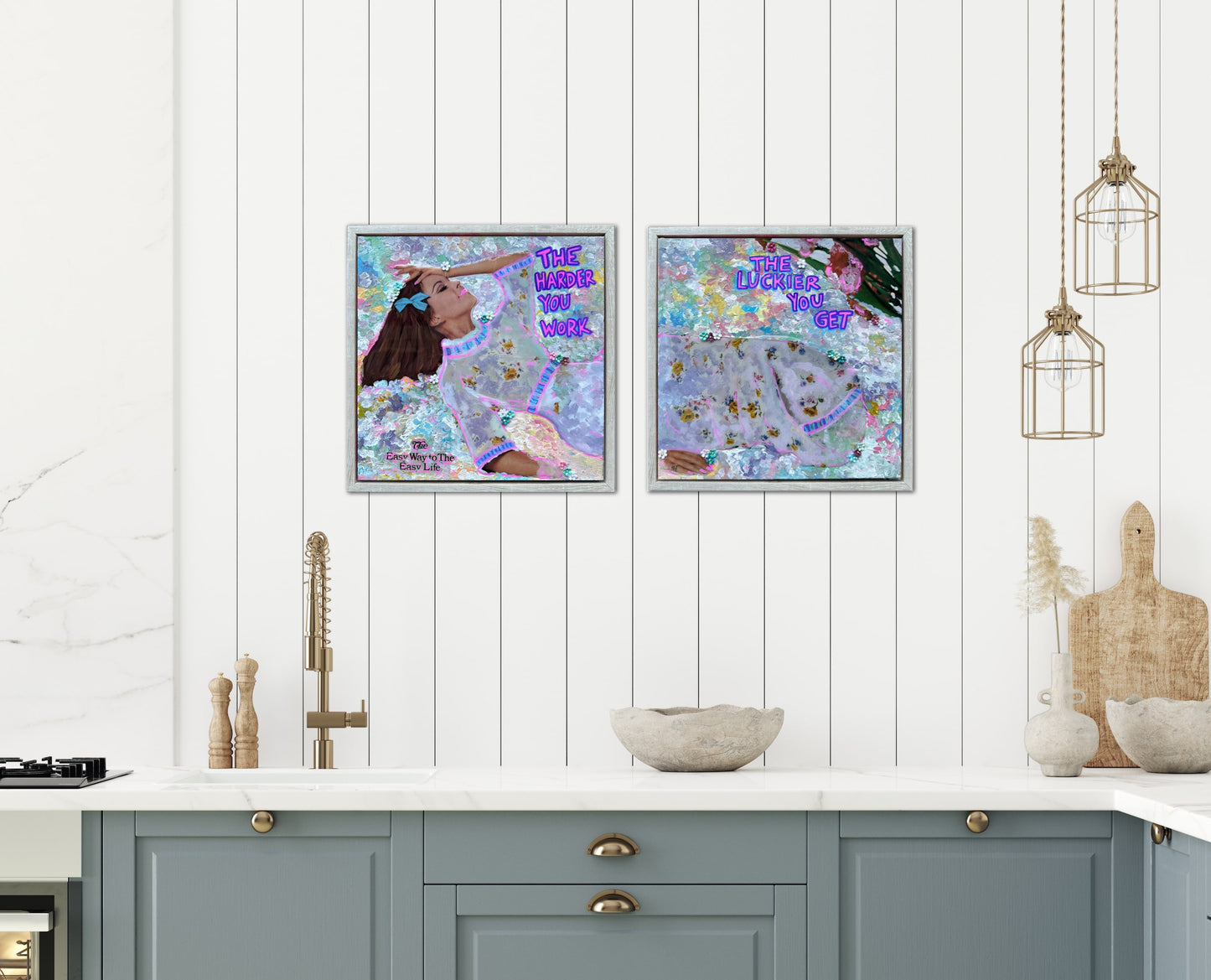 70s Vogue Reflections: The Luckier I Get - 12x24in (2-12x12) Acrylic & Resin on Canvas
