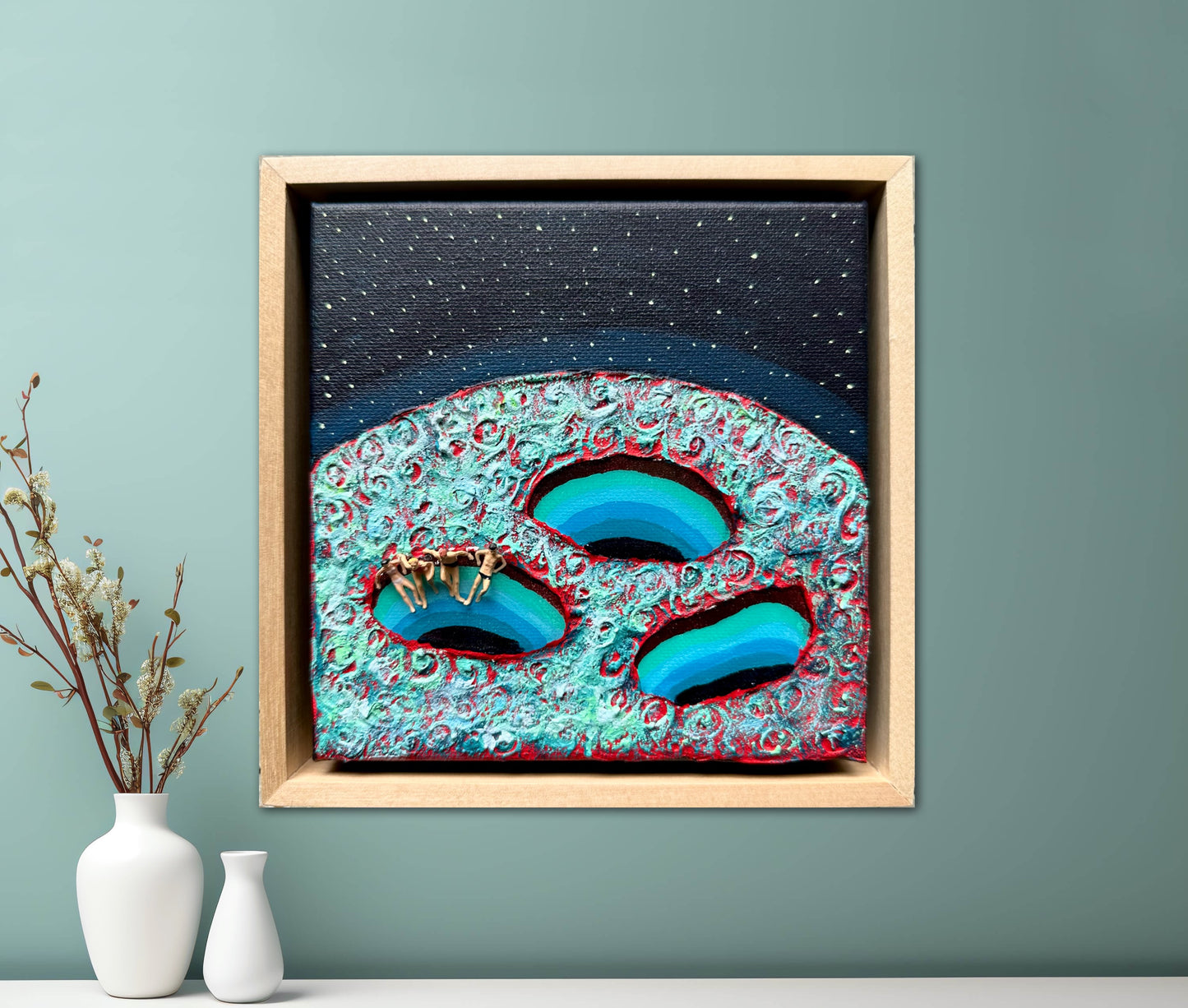 Vacation on Mars: Family Time 6x6 Original Framed