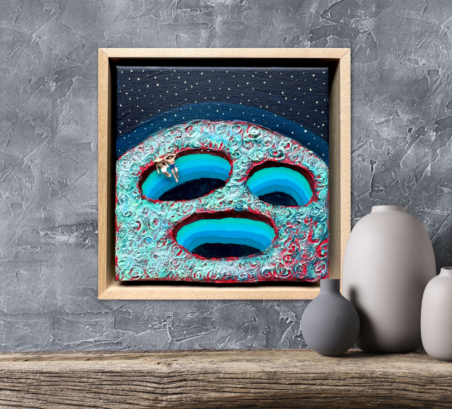 Vacation on Mars: You & Me 6x6 Original Framed