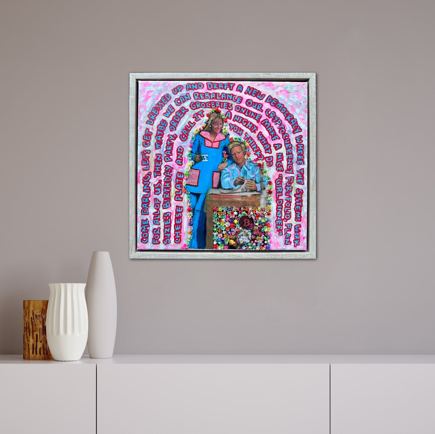 70s Vogue Reflections: Come Darling - 12x12in Acrylic & Resin on Canvas