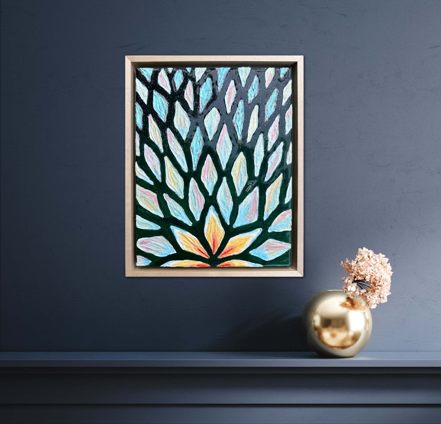 The Path of the White Lotus - 11x14in Mixed Media; Sand, Acrylic & Resin on Canvas Framed