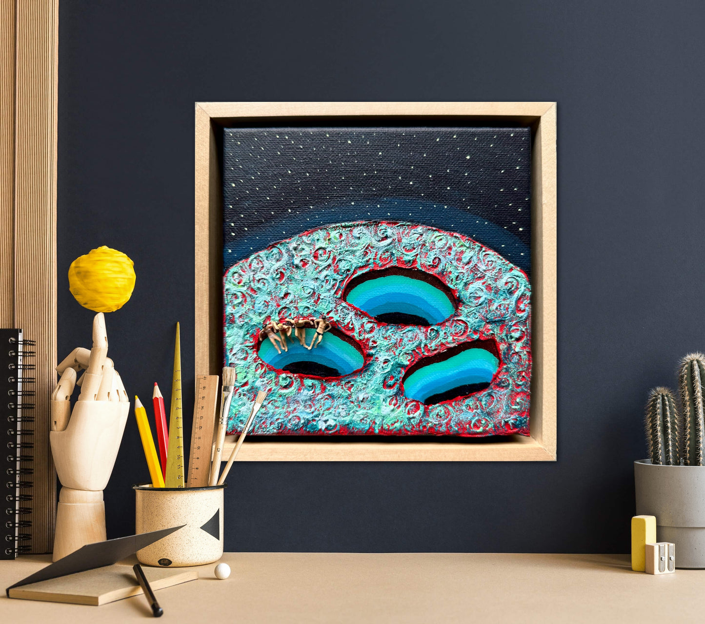 Vacation on Mars: Family Time 6x6 Original Framed