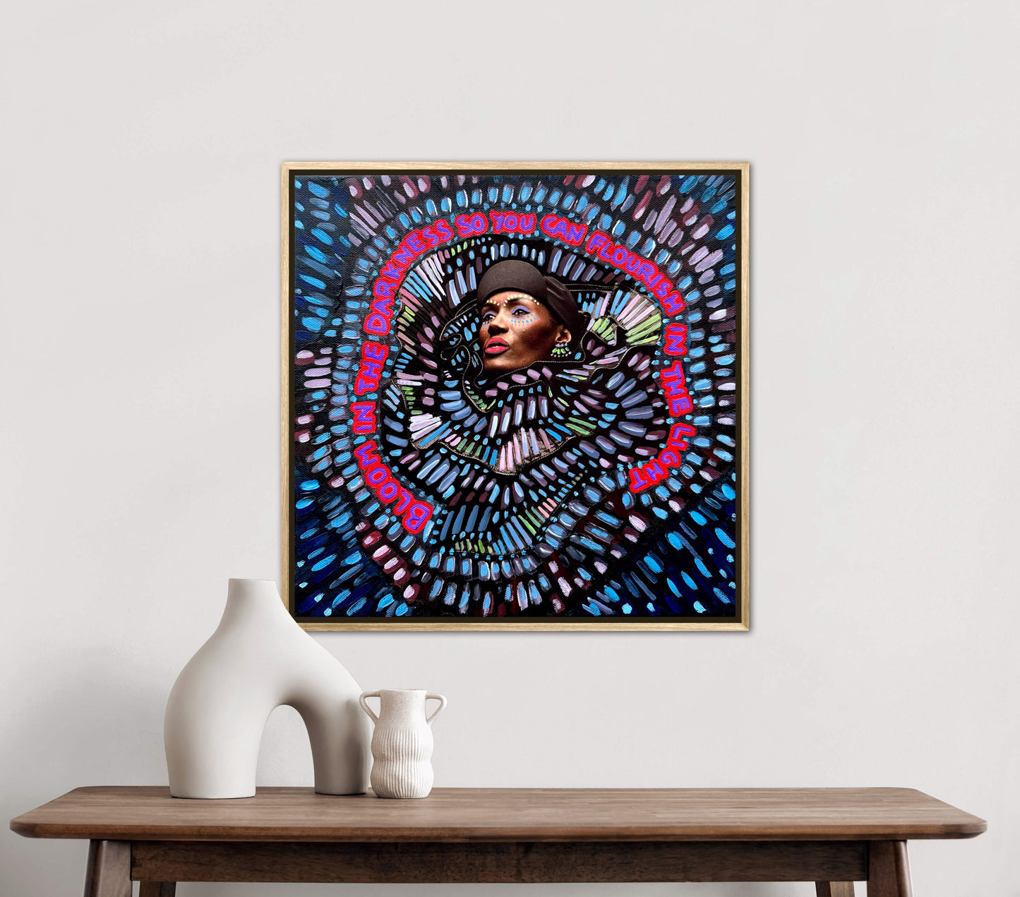 “Bloom in the Darkness” Mixed Media Original Artwork 12x12in Framed