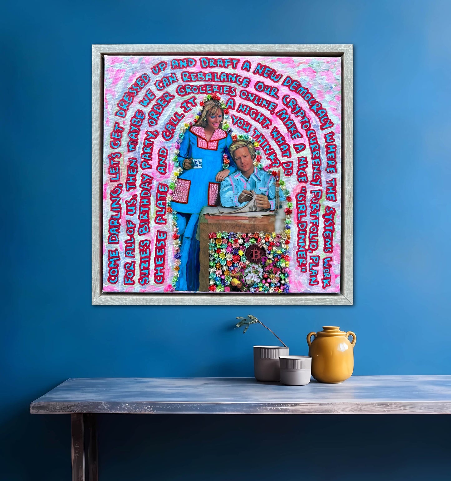 70s Vogue Reflections: Come Darling - 12x12in Acrylic & Resin on Canvas