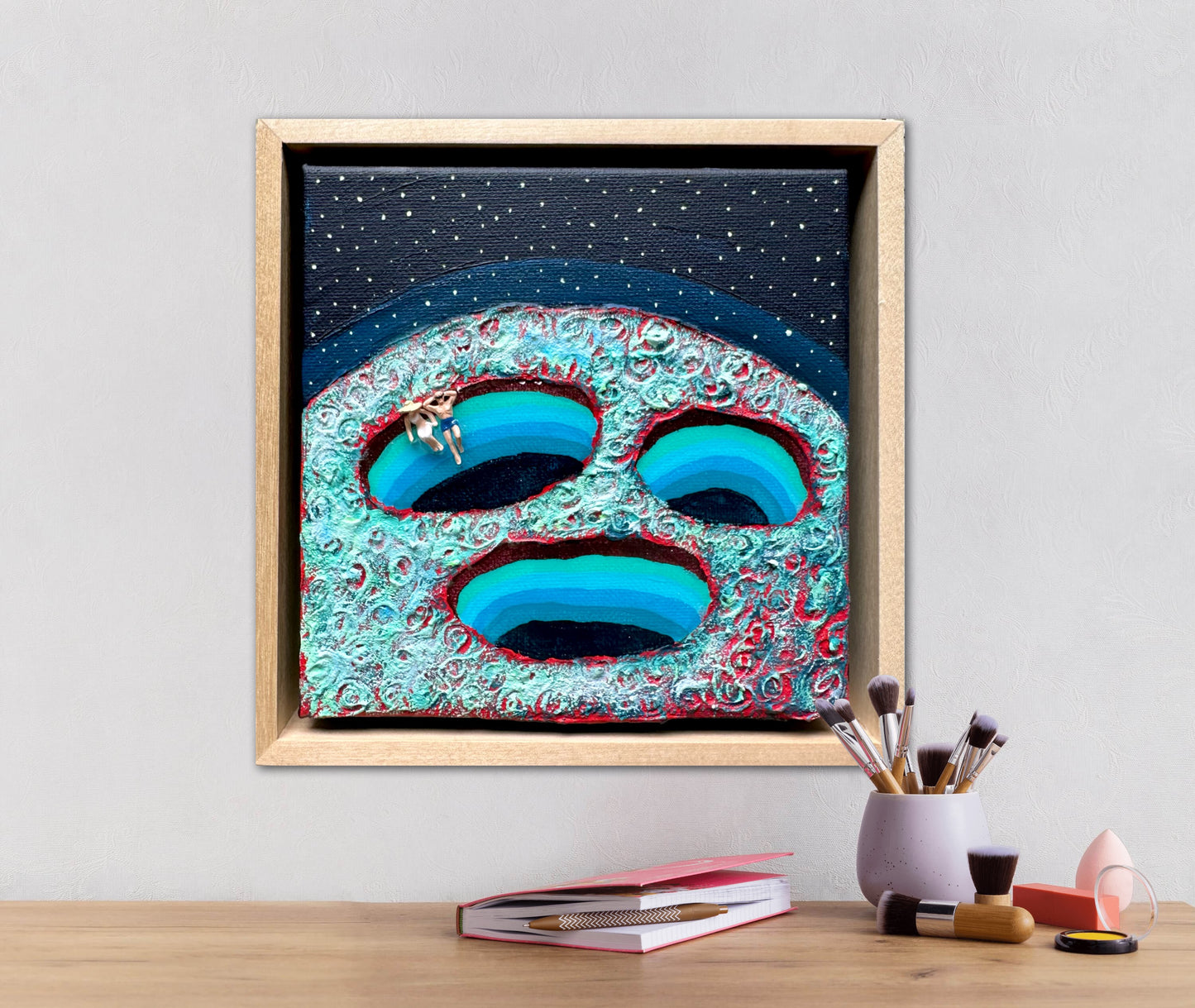 Vacation on Mars: You & Me 6x6 Original Framed