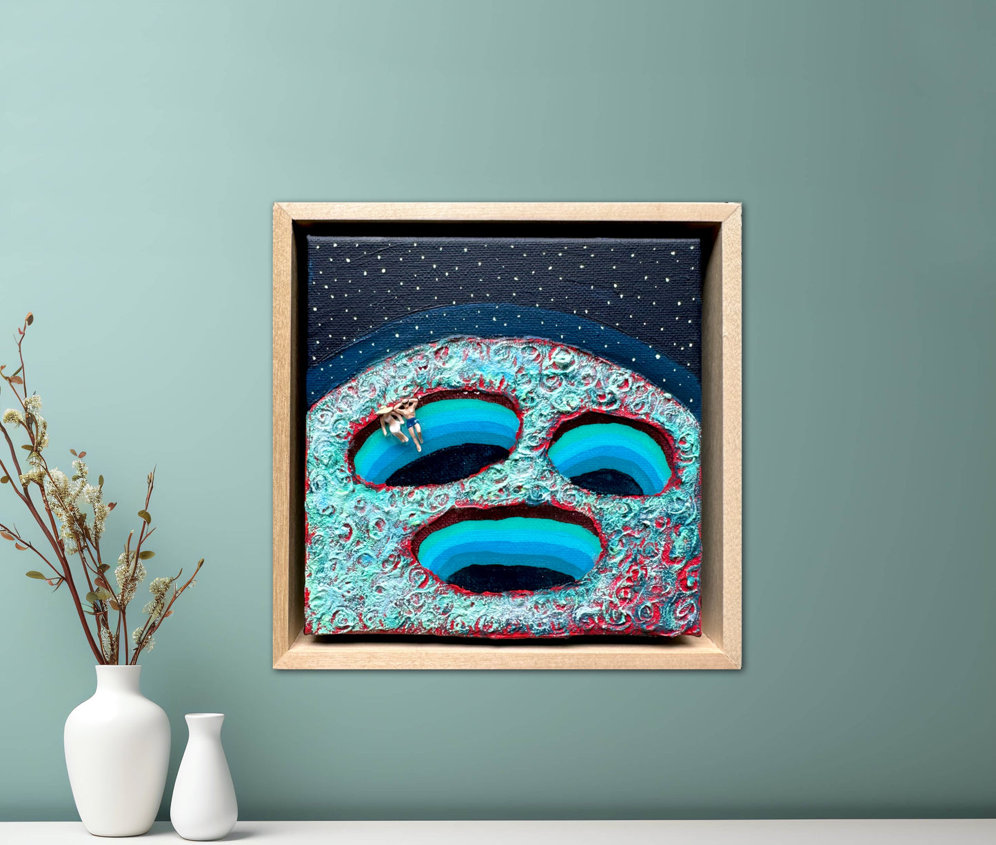 Vacation on Mars: You & Me 6x6 Original Framed