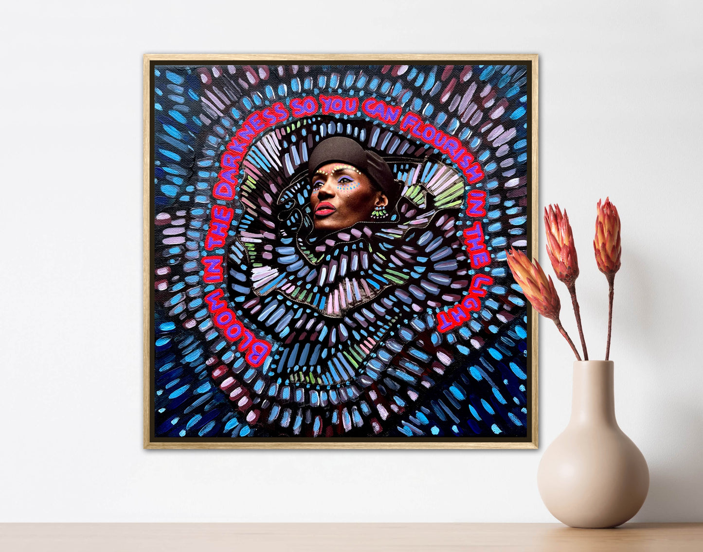 “Bloom in the Darkness” Mixed Media Original Artwork 12x12in Framed