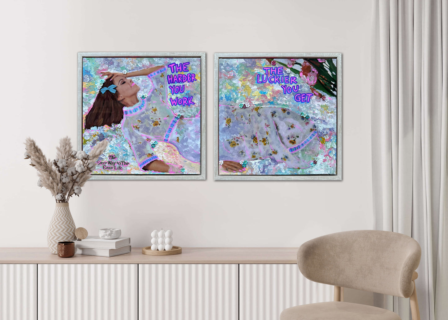 70s Vogue Reflections: The Luckier I Get - 12x24in (2-12x12) Acrylic & Resin on Canvas