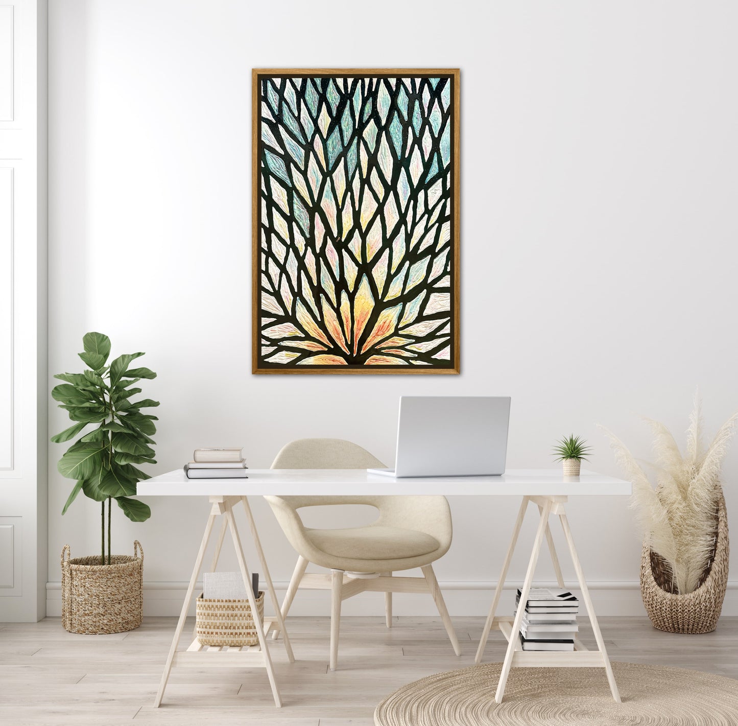 The Path of the White Lotus - 24x36in Mixed Media; Sand, Acrylic & Resin on Canvas Framed