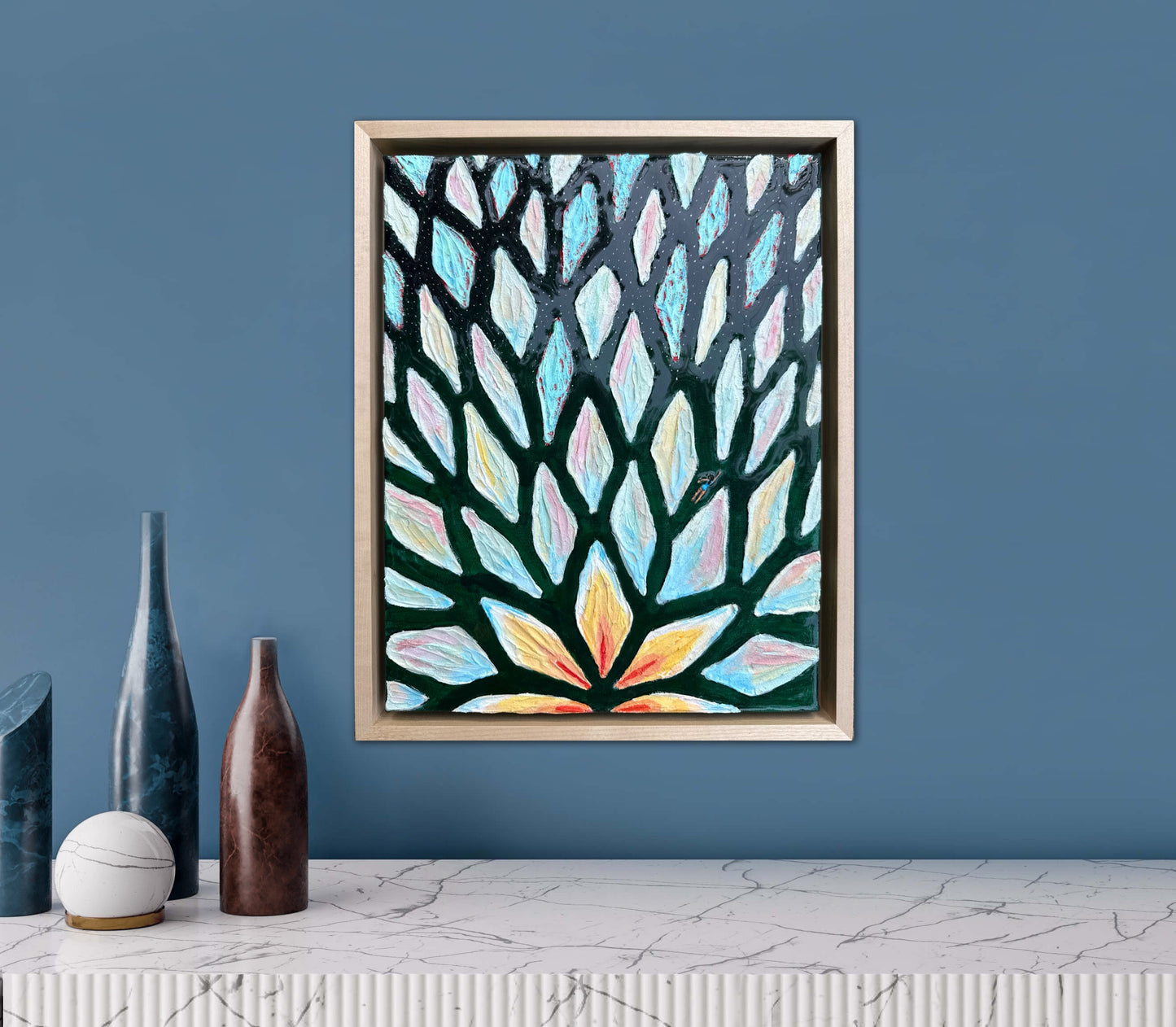 The Path of the White Lotus - 11x14in Mixed Media; Sand, Acrylic & Resin on Canvas Framed
