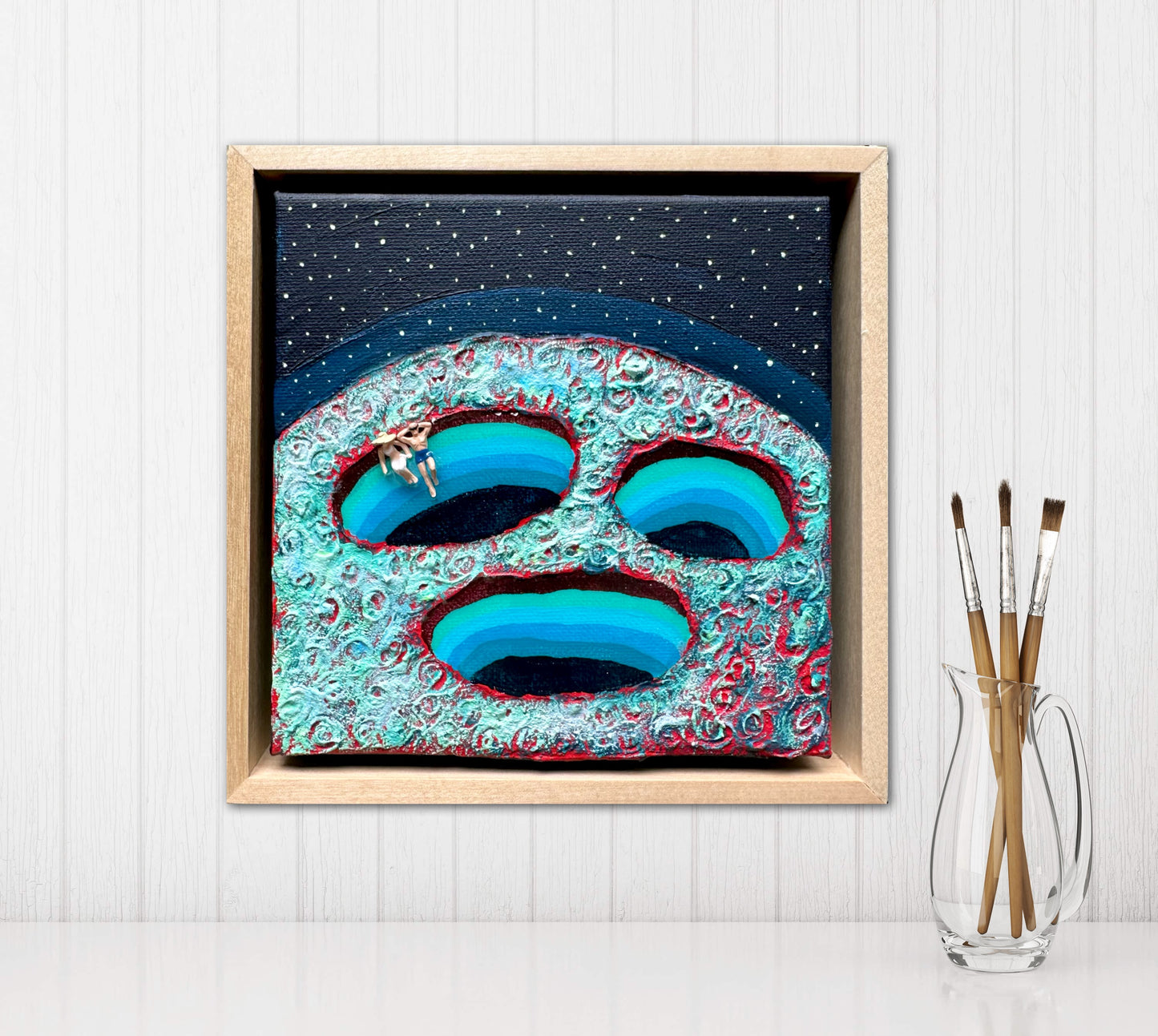 Vacation on Mars: You & Me 6x6 Original Framed