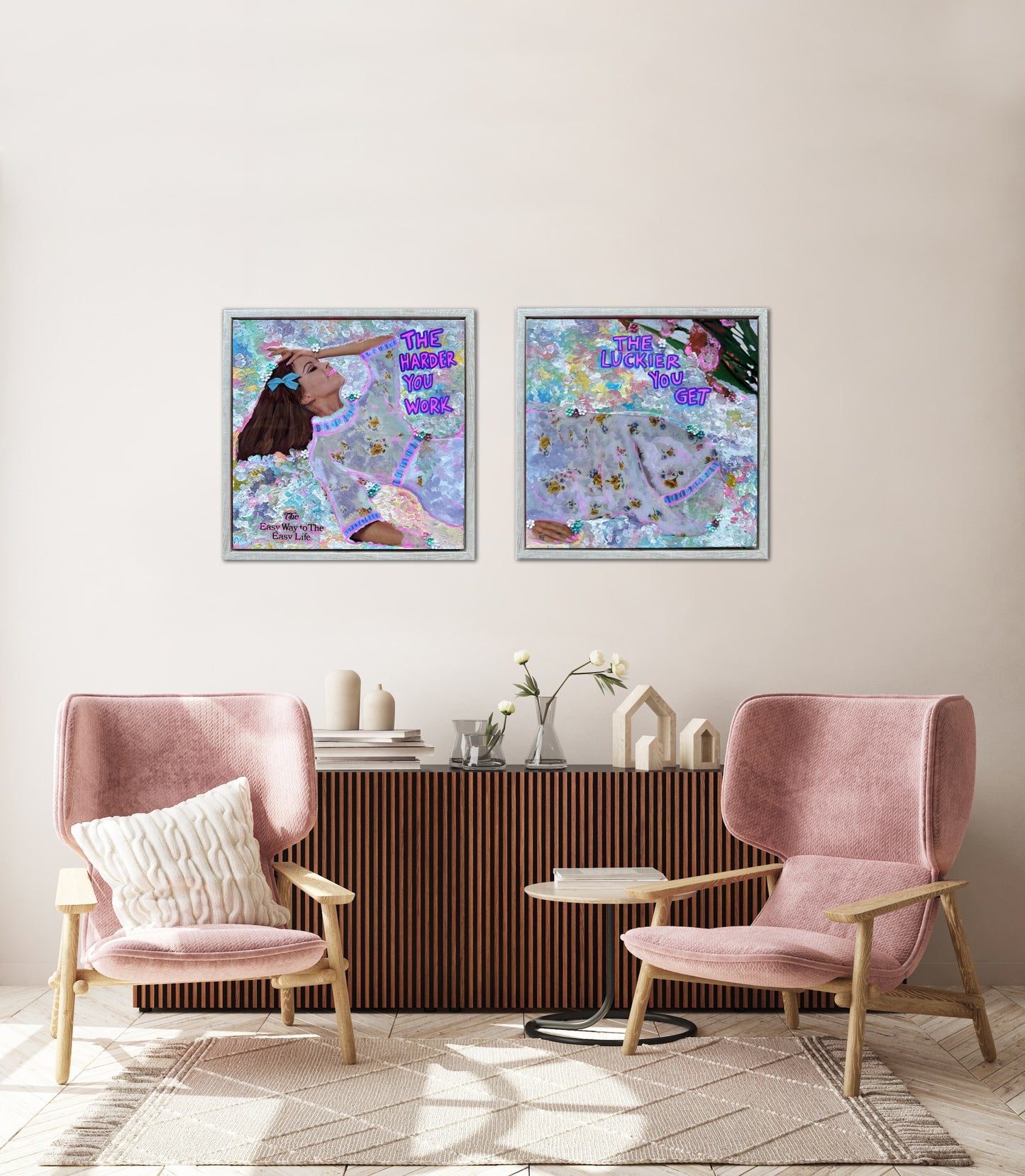70s Vogue Reflections: The Luckier I Get - 12x24in (2-12x12) Acrylic & Resin on Canvas