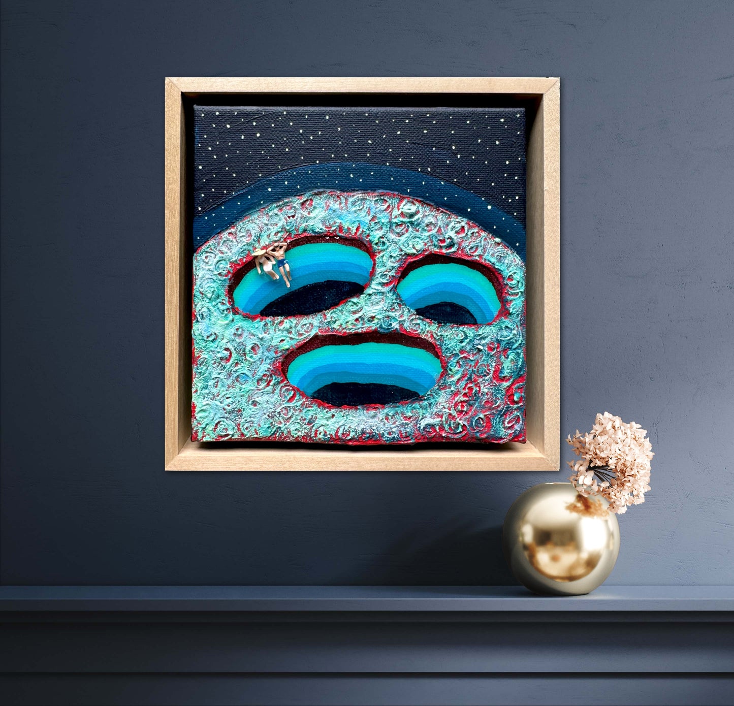 Vacation on Mars: You & Me 6x6 Original Framed