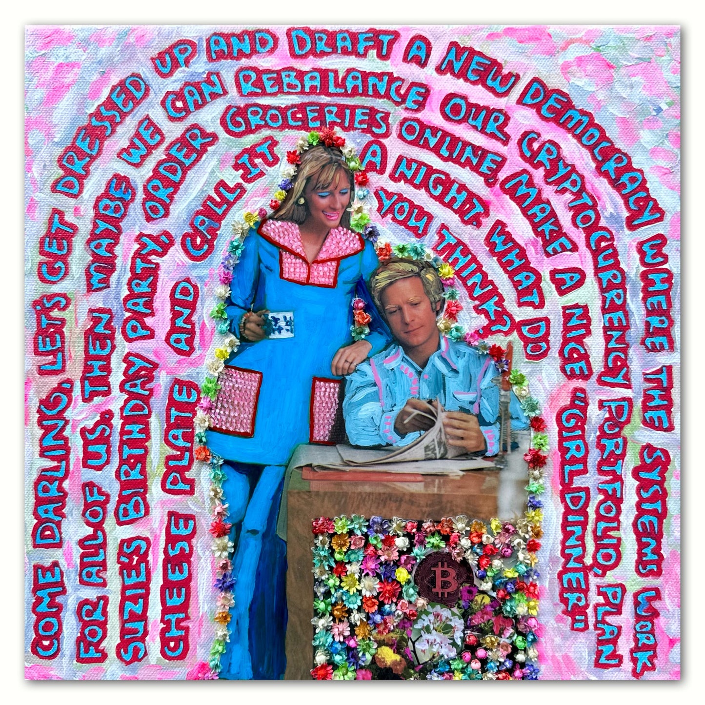 70s Vogue Reflections: Come Darling - 12x12in Acrylic & Resin on Canvas