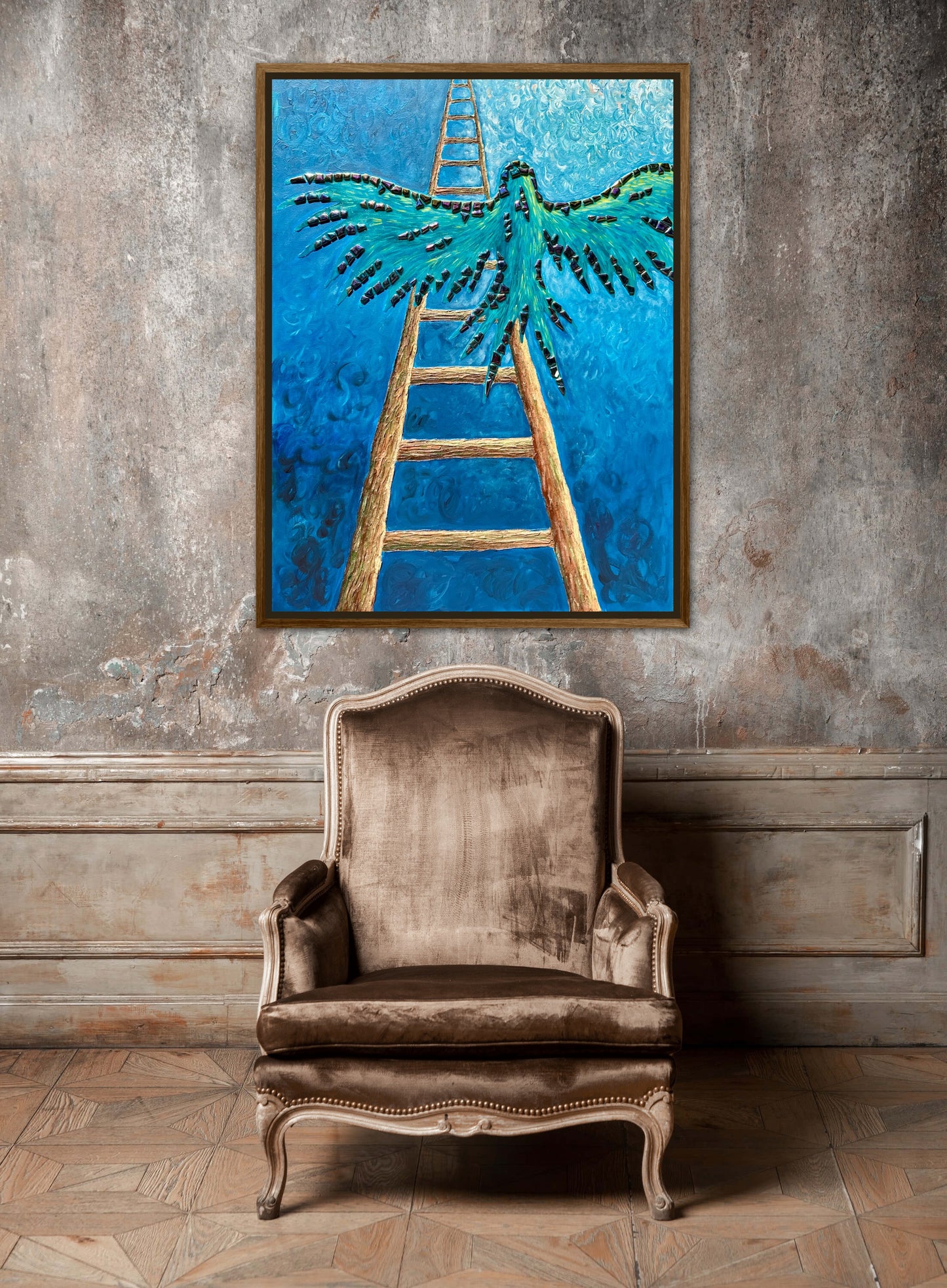 I Gave Myself Permission to Fly - 30x40in Mixed Media; Sand, Acrylic & Resin on Canvas Framed