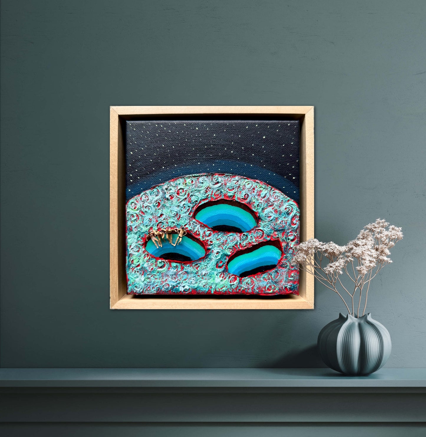 Vacation on Mars: Family Time 6x6 Original Framed