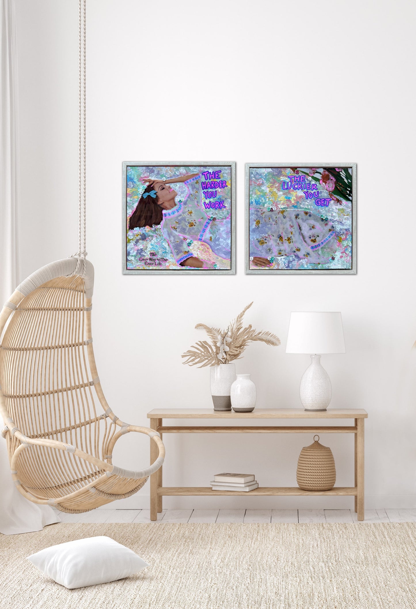 70s Vogue Reflections: The Luckier I Get - 12x24in (2-12x12) Acrylic & Resin on Canvas