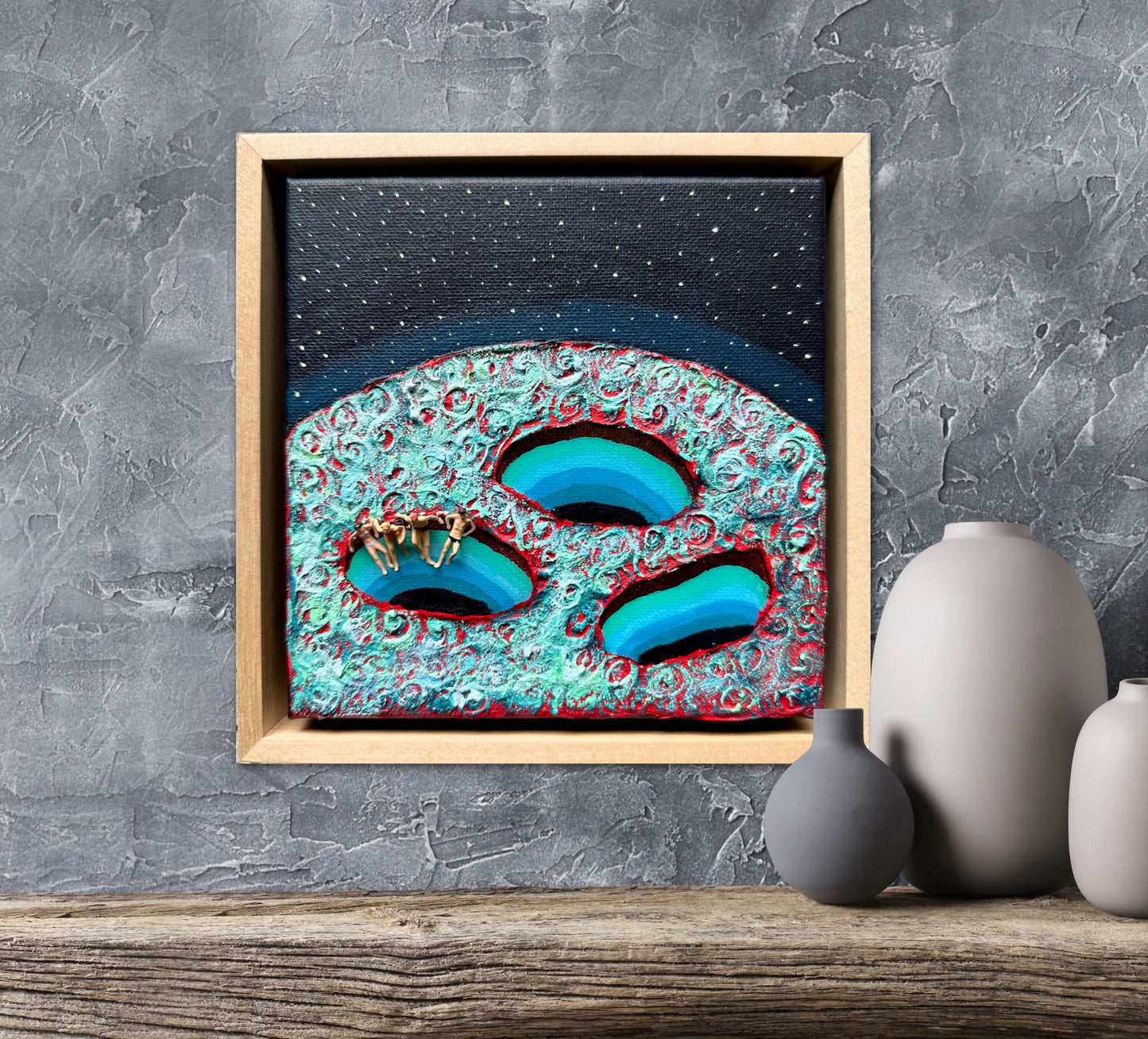 Vacation on Mars: Family Time 6x6 Original Framed