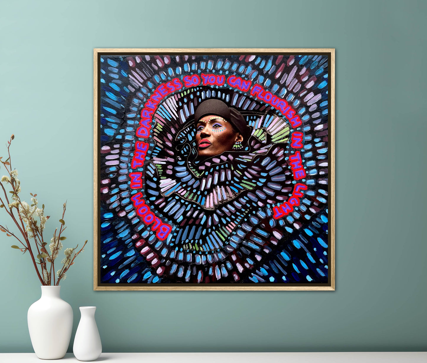 “Bloom in the Darkness” Mixed Media Original Artwork 12x12in Framed