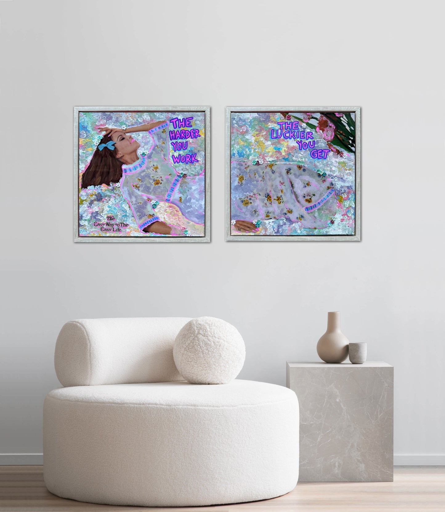 70s Vogue Reflections: The Luckier I Get - 12x24in (2-12x12) Acrylic & Resin on Canvas