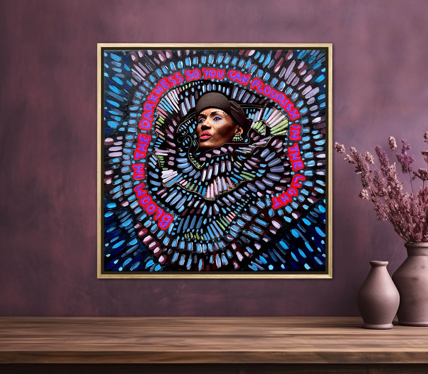 “Bloom in the Darkness” Mixed Media Original Artwork 12x12in Framed